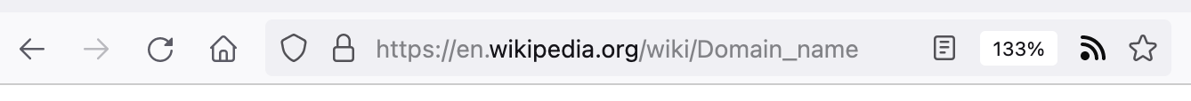 A screenshot of the Firefox address bar for the Wikipedia page on domain names. The part wikipedia.org is in black, while the rest is in gray.
